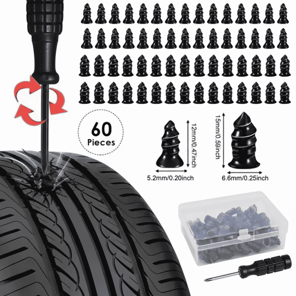 RoadReady Tyre Plug Screw Kit — 60 rubber-coated plug screws with free screwdriver
